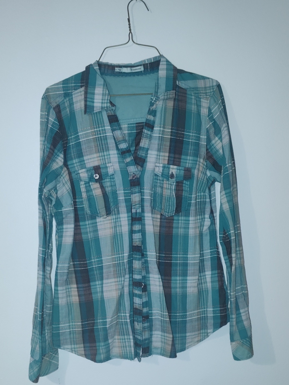 Maurices Teal Plaid Button-Down Shirt